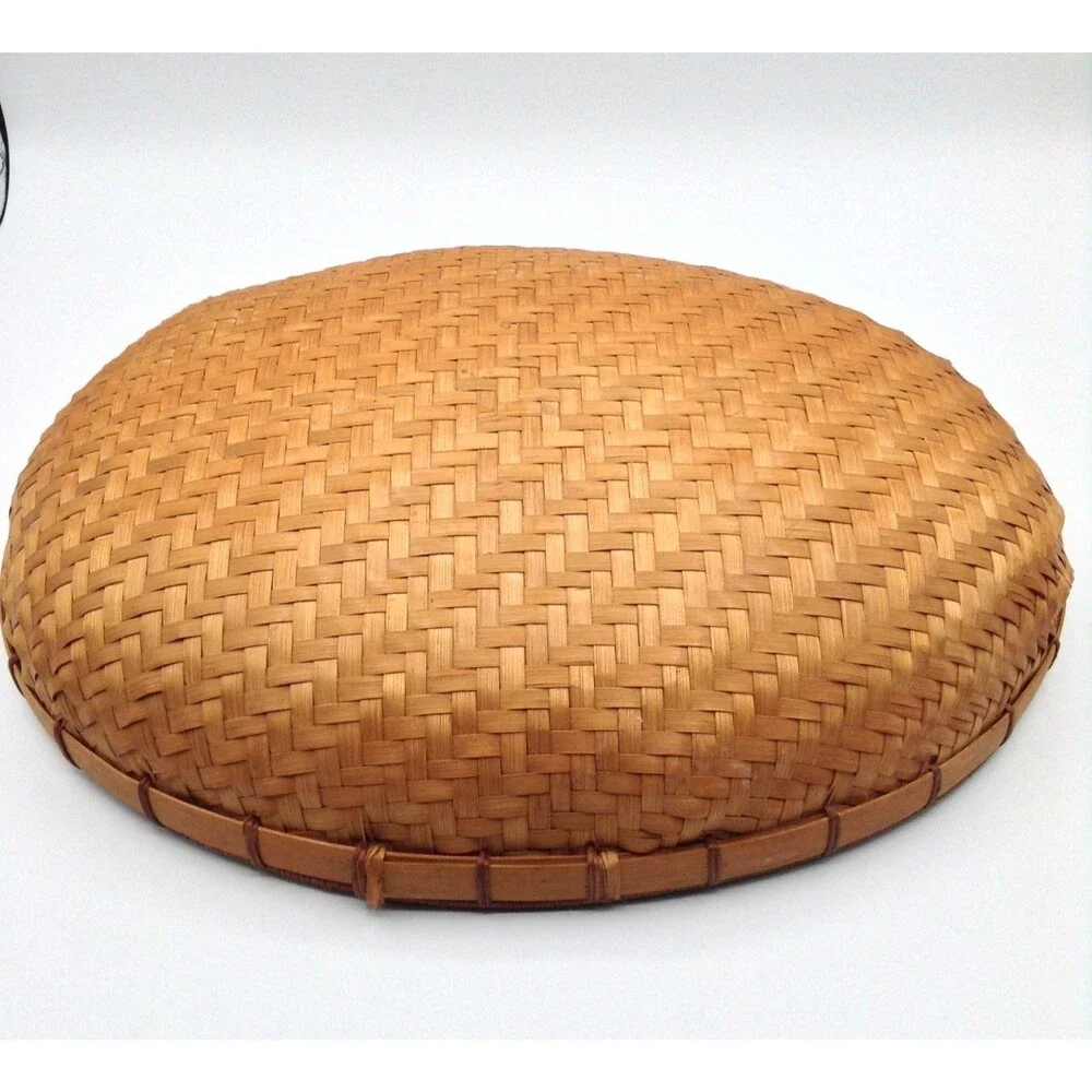 Vtg Bamboo Woven Basket Oval Handmade Storage Gathering Bowl Boho Home Decor 15